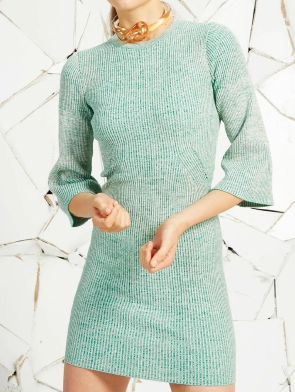 Stella McCartney Mint Green Ribbed Knit Sweater Mini Dress Bodycon XS Mod Retro